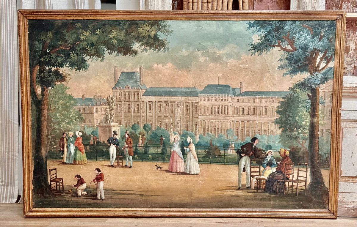 Large French Painted Wallpaper Panel, Jardin des Tuileries, Paris - Dufour