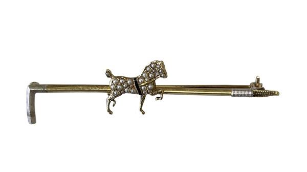 14K GOLD PEARL AND ENAMEL HORSE BROOCH - Helen Storey Antiques