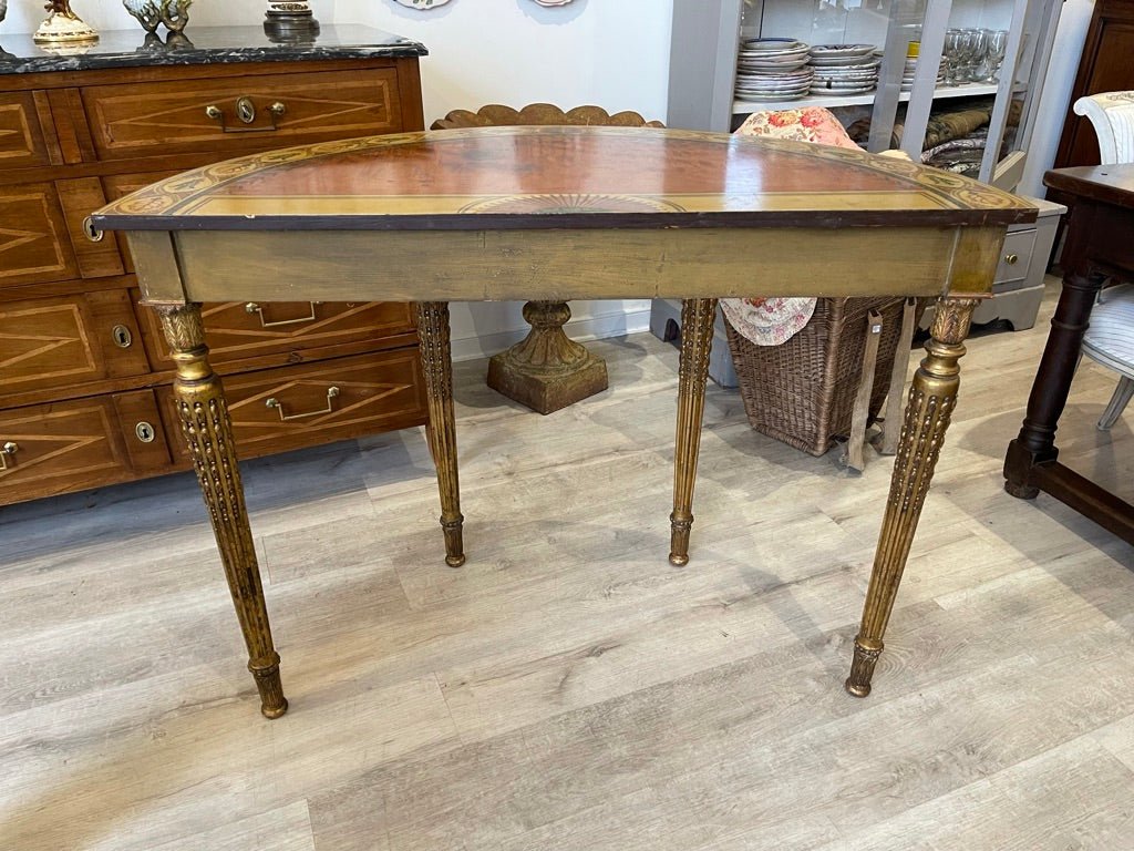 18th - 19th Century Decorated English Demilune Satinwood Table - Helen Storey Antiques