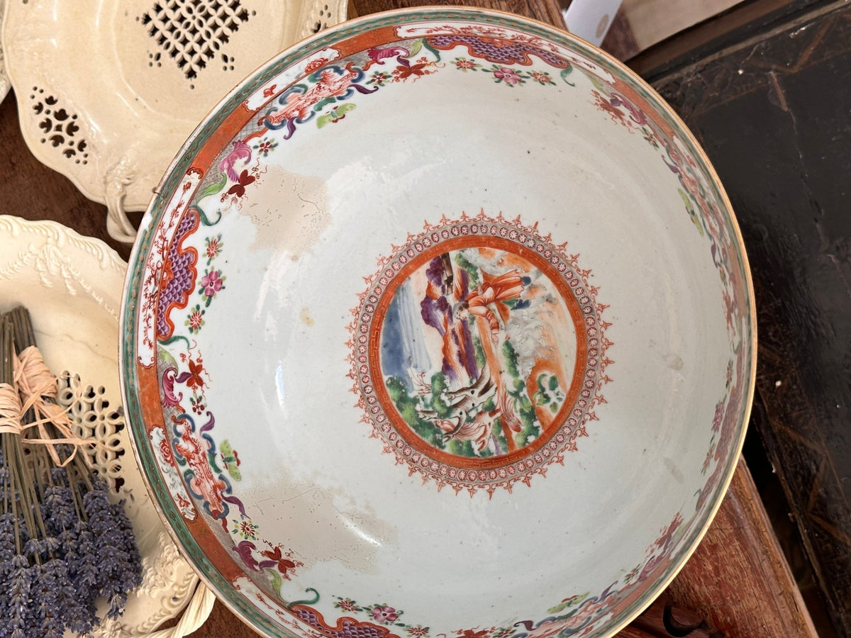 18th Century Chinese Export Porcelain Hunt Pattern Punch Bowl - Helen Storey Antiques