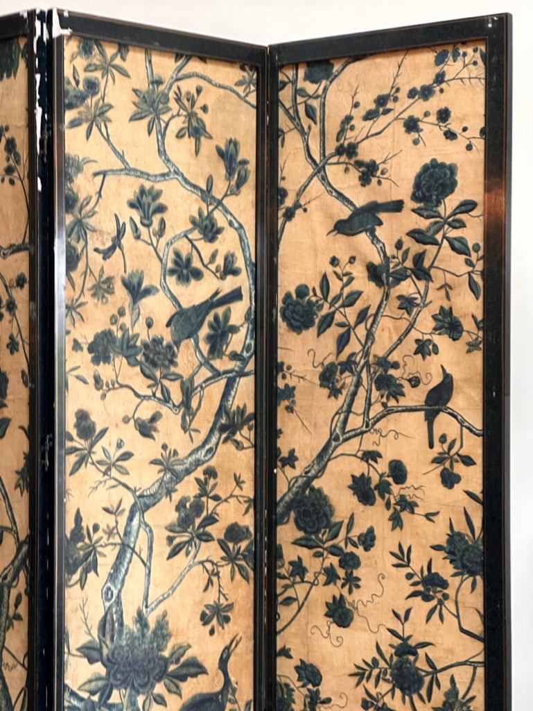 18th Century Chinese Hand - Painted Wallpaper Four - Panel Screen - Helen Storey Antiques