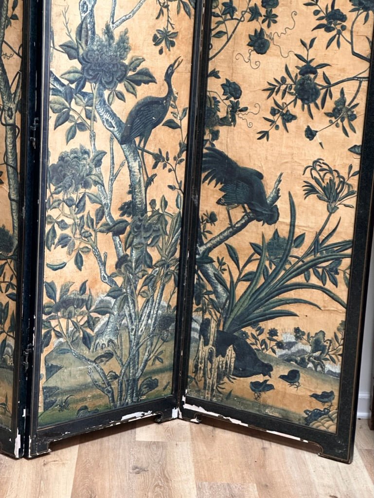 18th Century Chinese Hand - Painted Wallpaper Four - Panel Screen - Helen Storey Antiques