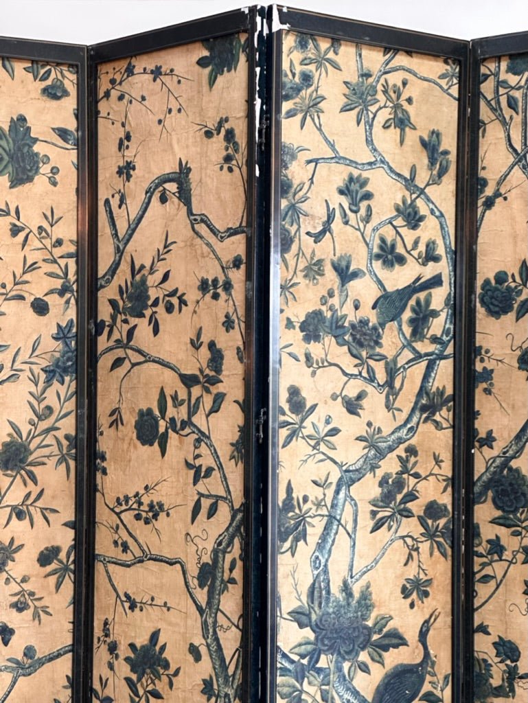 18th Century Chinese Hand - Painted Wallpaper Four - Panel Screen - Helen Storey Antiques