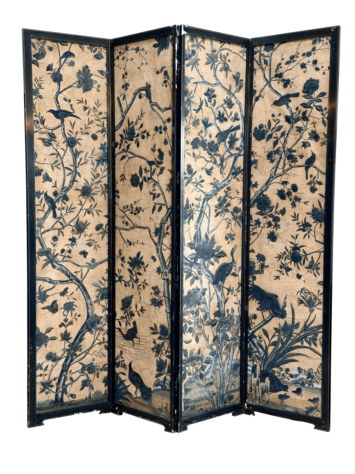 18th Century Chinese Hand - Painted Wallpaper Four - Panel Screen - Helen Storey Antiques