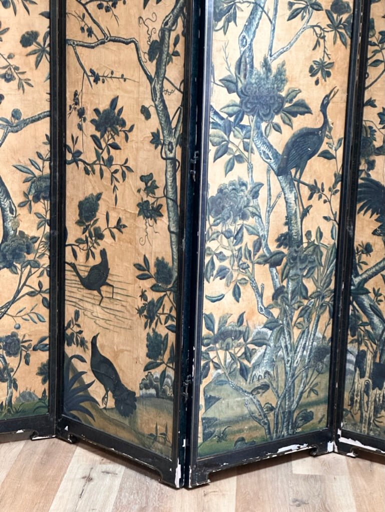 18th Century Chinese Hand - Painted Wallpaper Four - Panel Screen - Helen Storey Antiques