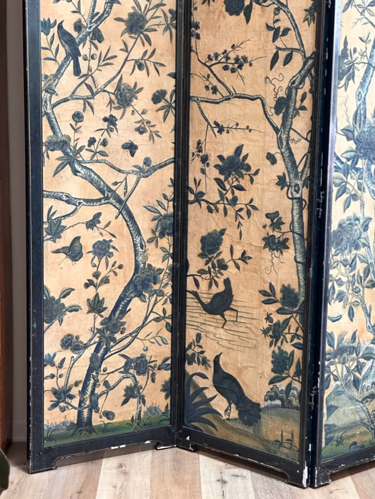 18th Century Chinese Hand - Painted Wallpaper Four - Panel Screen - Helen Storey Antiques