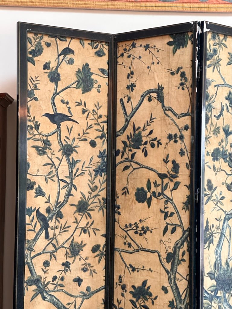 18th Century Chinese Hand - Painted Wallpaper Four - Panel Screen - Helen Storey Antiques