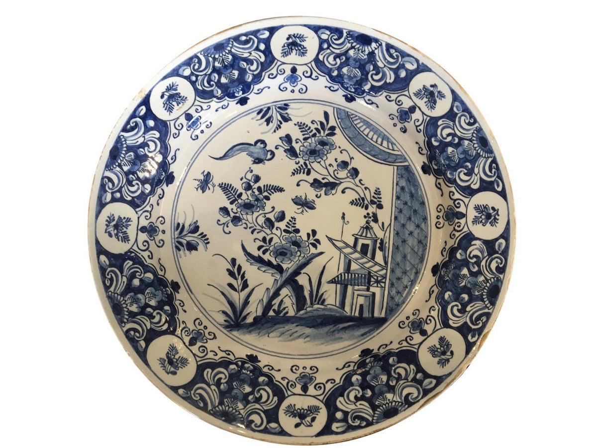 18th Century Dutch Delft Blue Chinoiserie Charger - Helen Storey Antiques