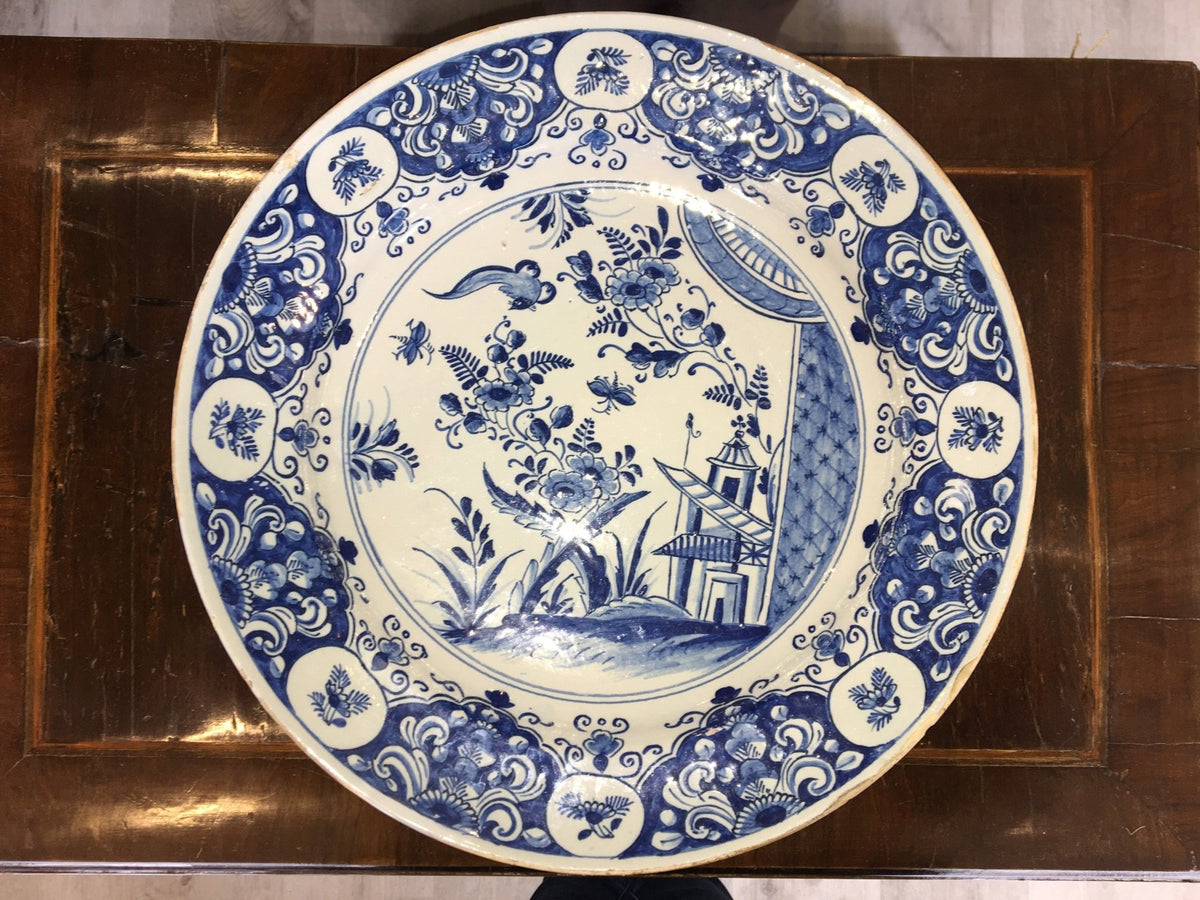 18th Century Dutch Delft Blue Chinoiserie Charger - Helen Storey Antiques