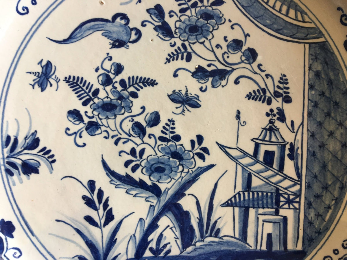 18th Century Dutch Delft Blue Chinoiserie Charger - Helen Storey Antiques