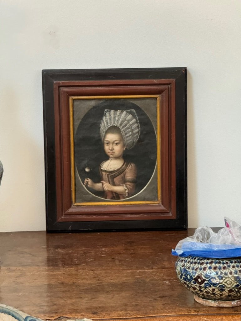 18th Century Dutch Portrait of Young Girl Oil on Canvas - Helen Storey Antiques