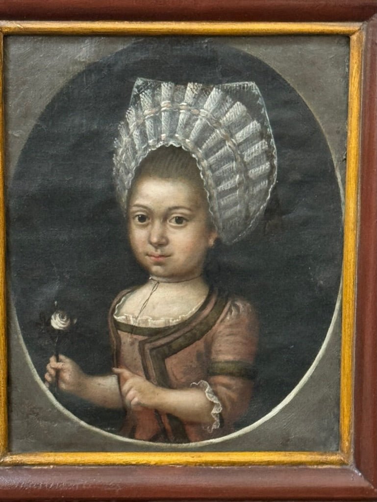 18th Century Dutch Portrait of Young Girl Oil on Canvas - Helen Storey Antiques