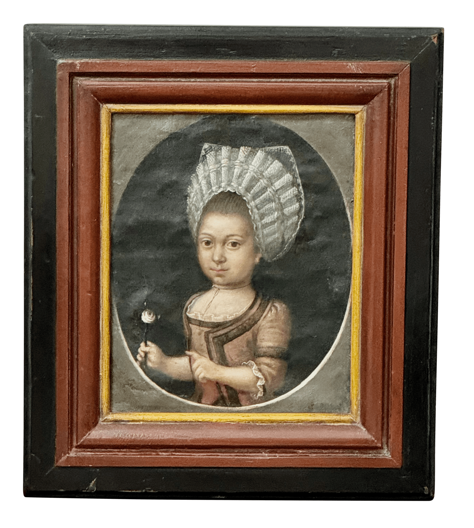 18th Century Dutch Portrait of Young Girl Oil on Canvas