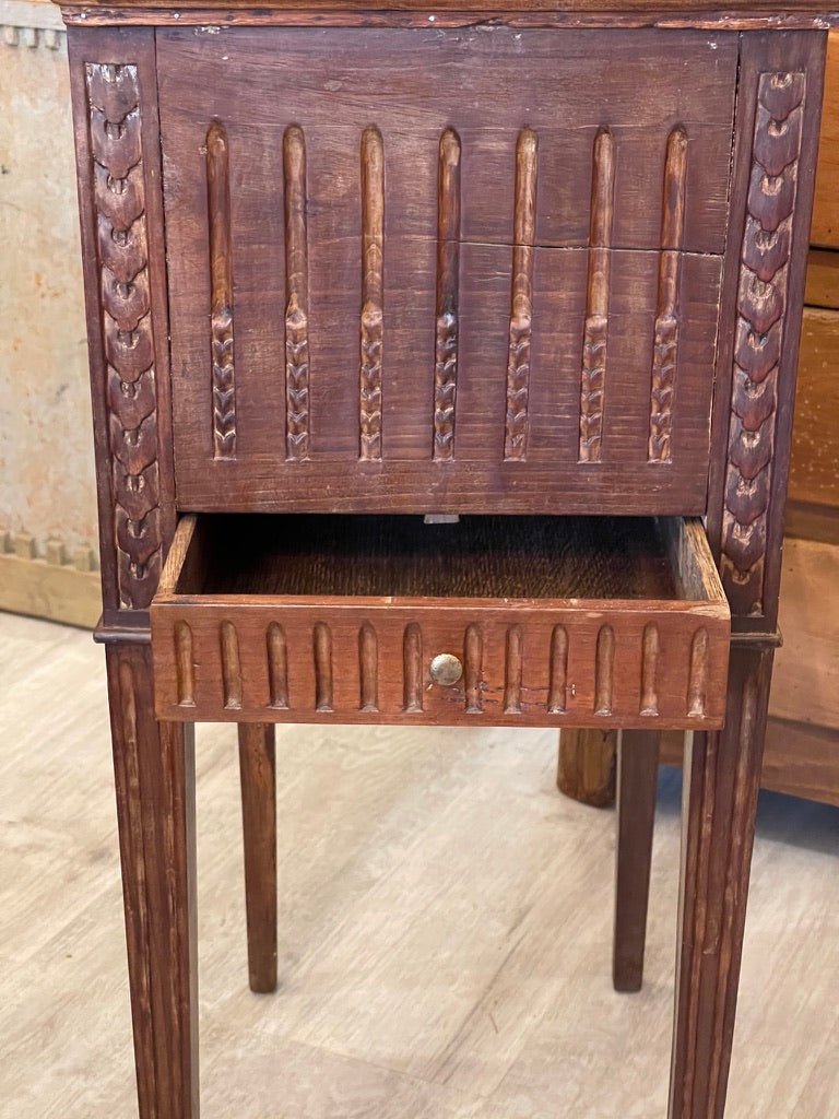 18TH CENTURY FRENCH DIRECTOIRE MARBLE TOP TAMBOUR STAND - Side Table - Helen Storey Antiques