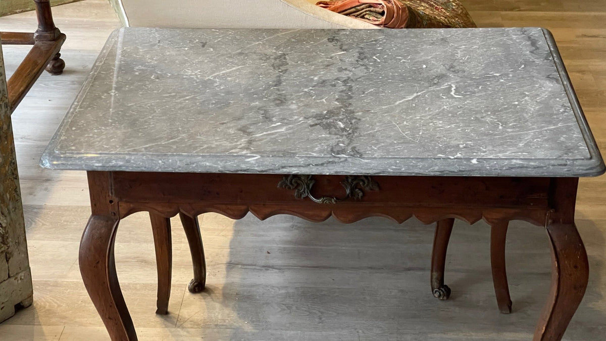 18TH CENTURY FRENCH PROVINCIAL MARBLE TOP TABLE - Helen Storey Antiques