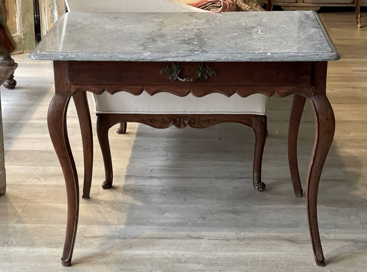 18TH CENTURY FRENCH PROVINCIAL MARBLE TOP TABLE - Helen Storey Antiques