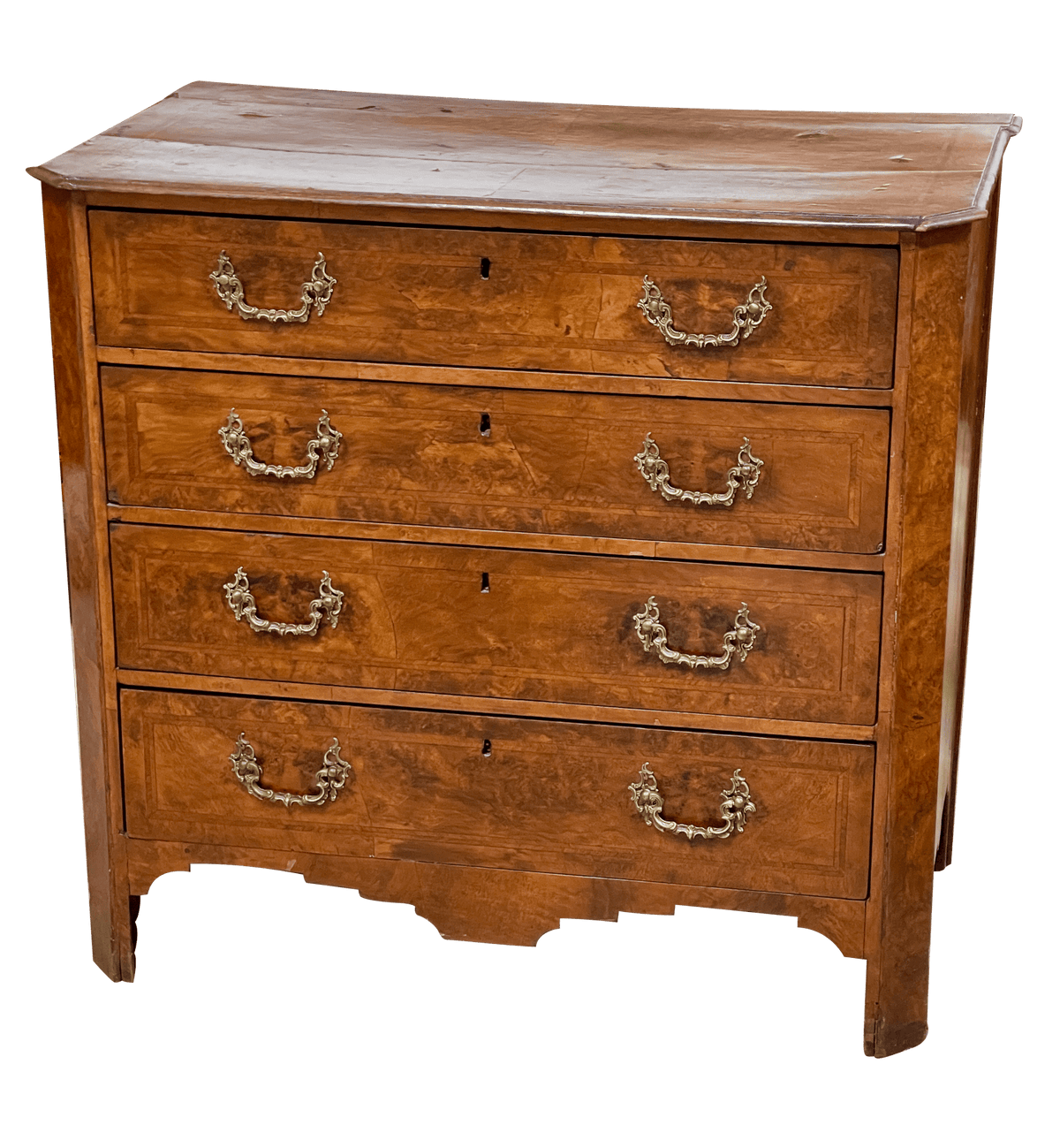 18th Century Georgian Chest in Burled Walnut Veneer with Four Drawers - Helen Storey Antiques