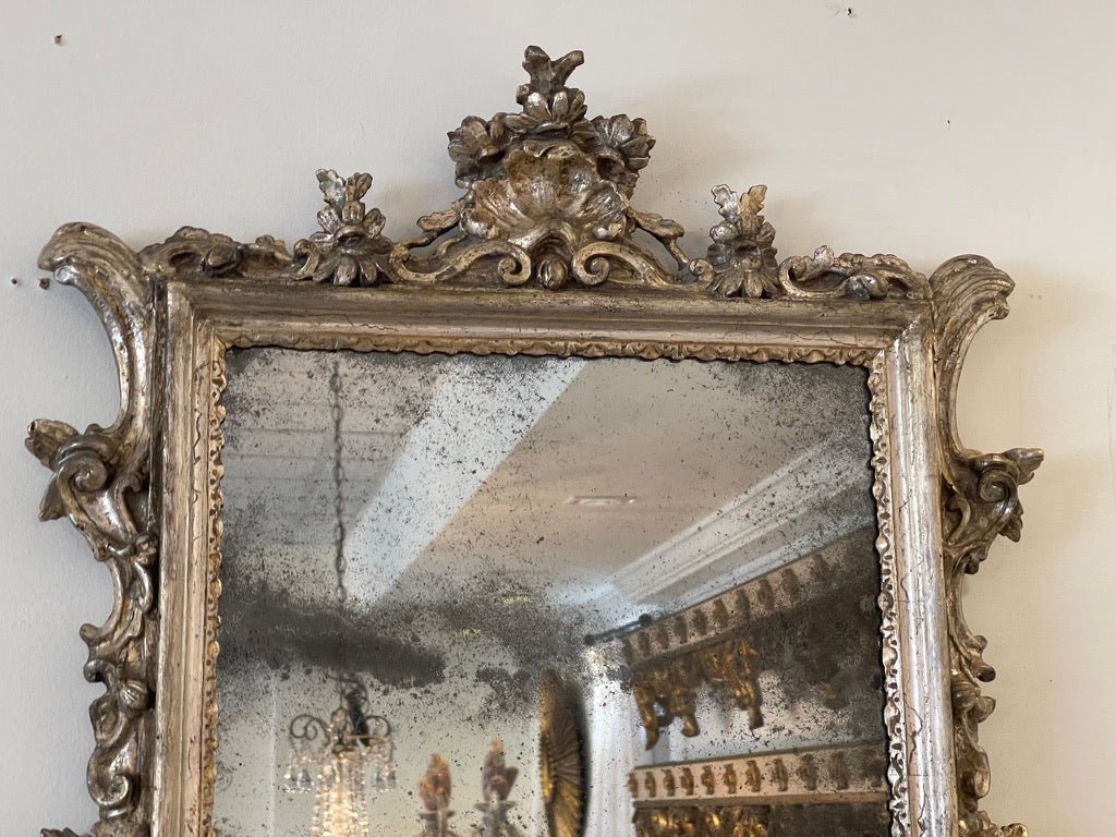 18TH CENTURY ITALIAN Carved and SILVER - GILT Mirror - Helen Storey Antiques