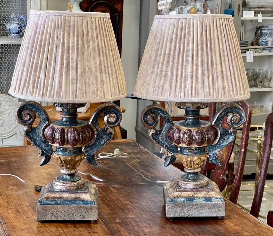 18th Century Italian Carved Urns Mounted as Lamps - Helen Storey Antiques