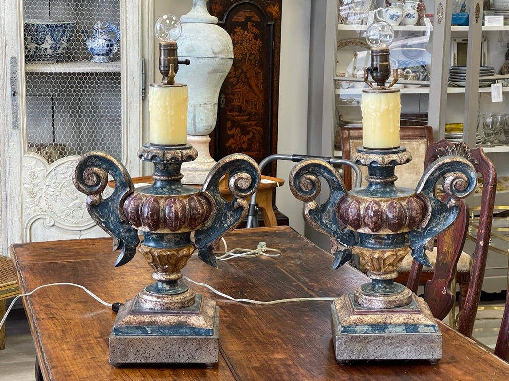 18th Century Italian Carved Urns Mounted as Lamps - Helen Storey Antiques