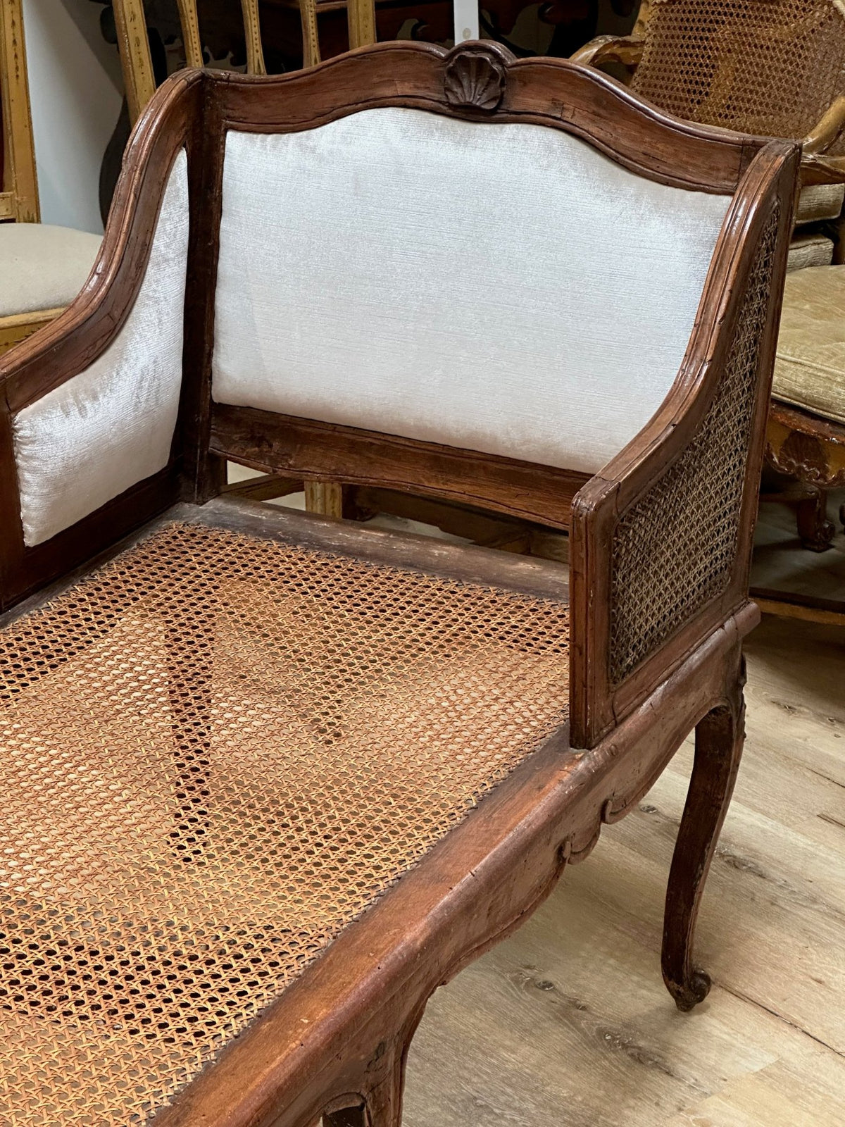 18th century Italian Lit de Repos in Walnut and Cane - Helen Storey Antiques