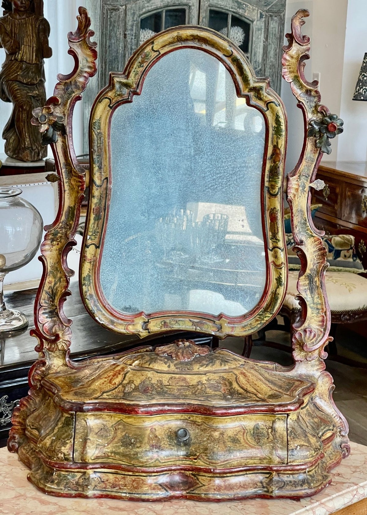 18th Century Lacca Povera Dressing Mirror - Helen Storey Antiques