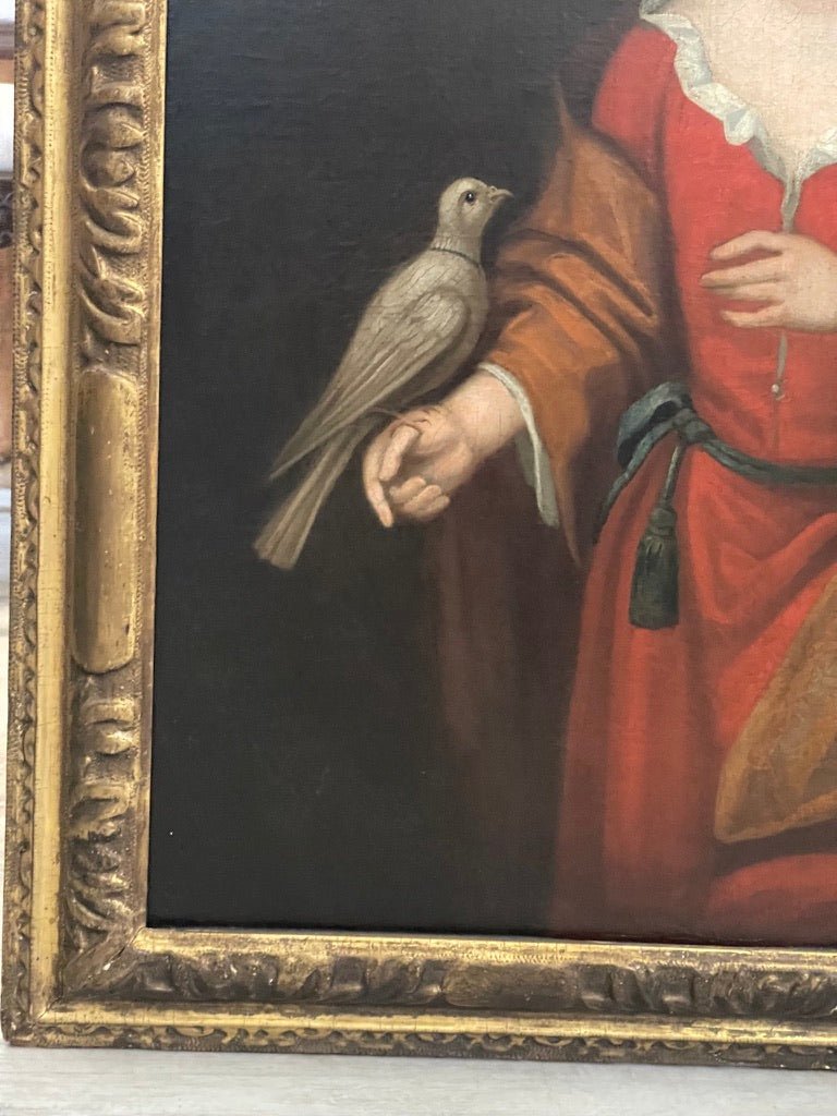 18TH CENTURY OIL PORTRAIT OF A CHILD WITH A DOVE - Helen Storey Antiques