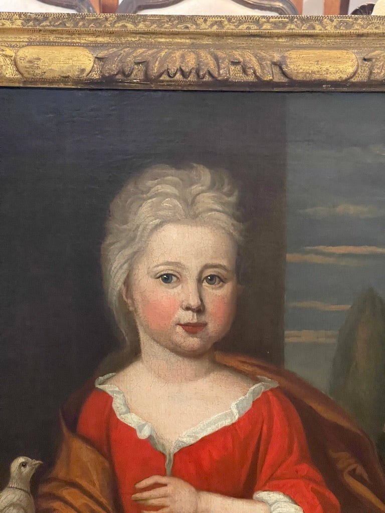 18TH CENTURY OIL PORTRAIT OF A CHILD WITH A DOVE - Helen Storey Antiques