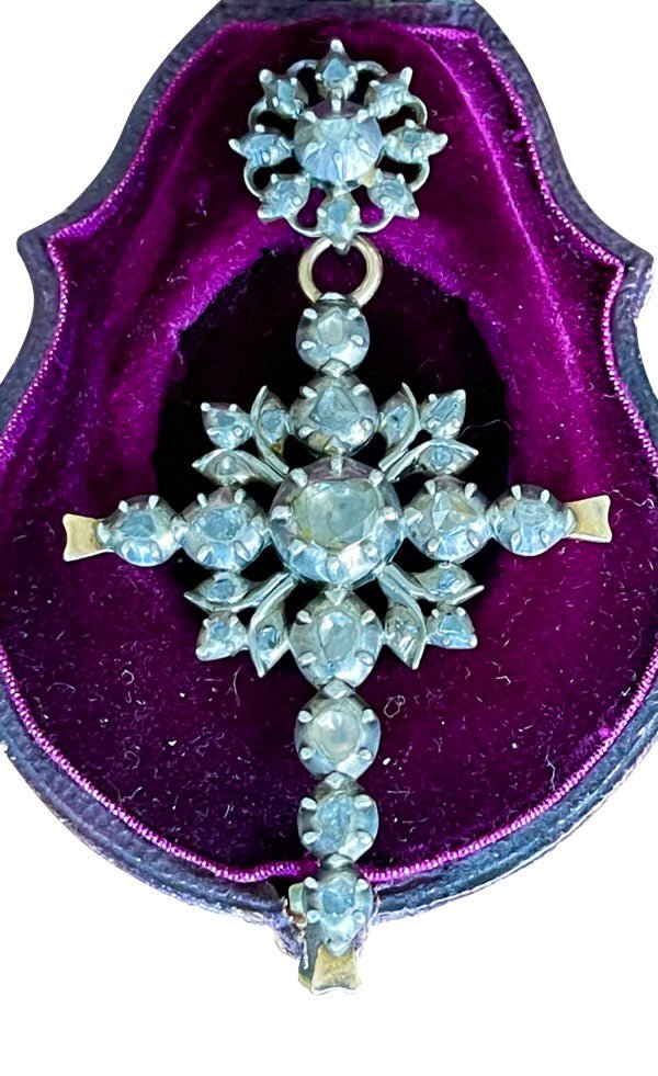 18th Century One Carrot Rose Cut Diamond Cross Pendant