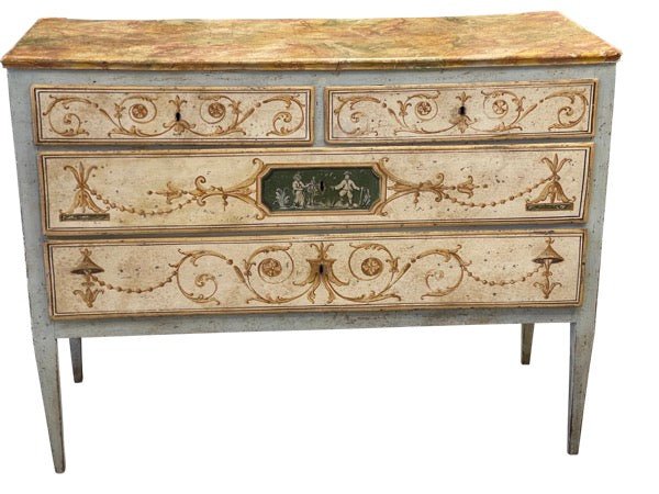 18th Century Painted Italian Neoclassical Two - Drawer Commode - Chinoiserie - Helen Storey Antiques