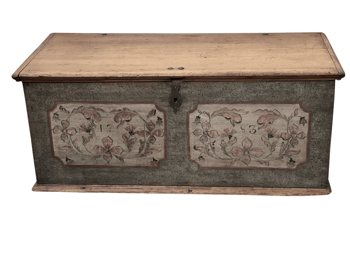 18th Century Polychrome Floral Painted Pennsylvania Blanket Chest - Helen Storey Antiques