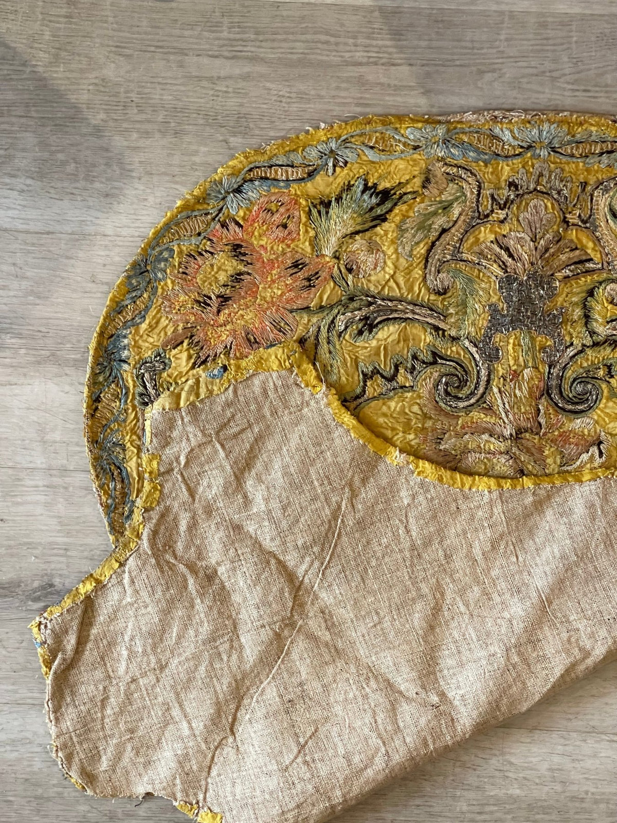 18th Century Silk Floss &amp; Metallic Portuguese Embroidered Chasuble Panel - Helen Storey Antiques