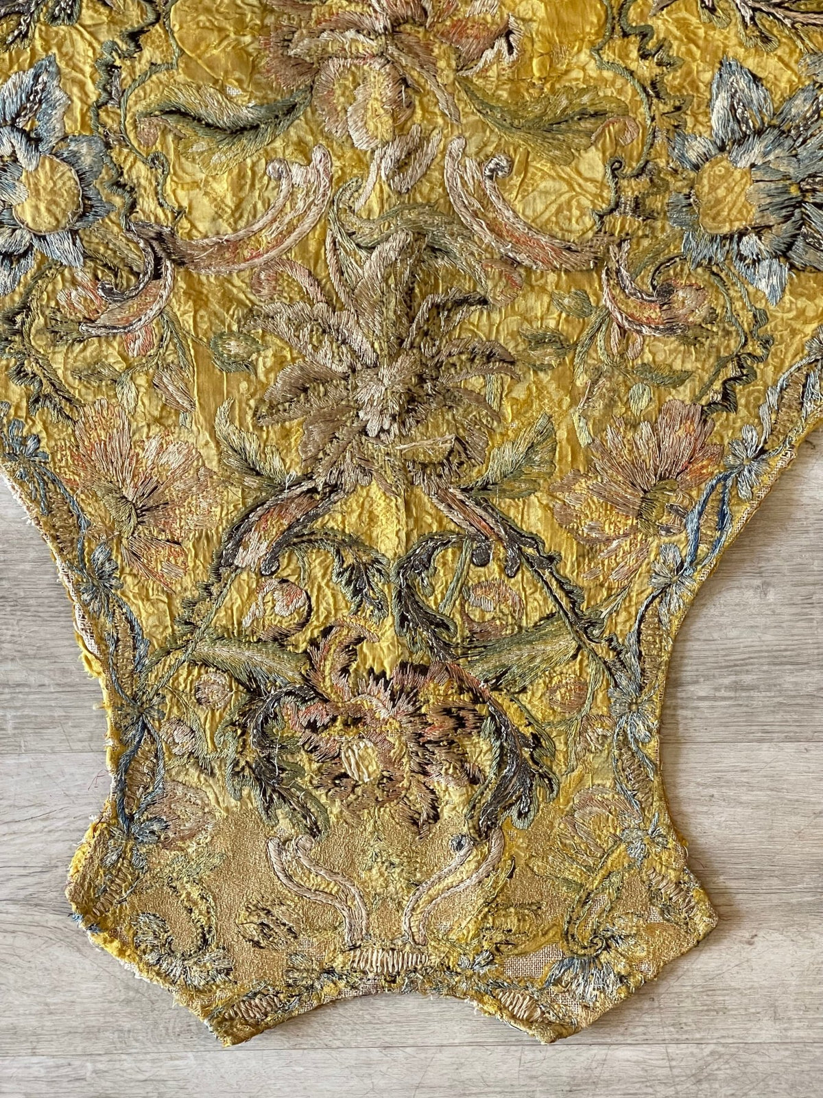 18th Century Silk Floss &amp; Metallic Portuguese Embroidered Chasuble Panel - Helen Storey Antiques