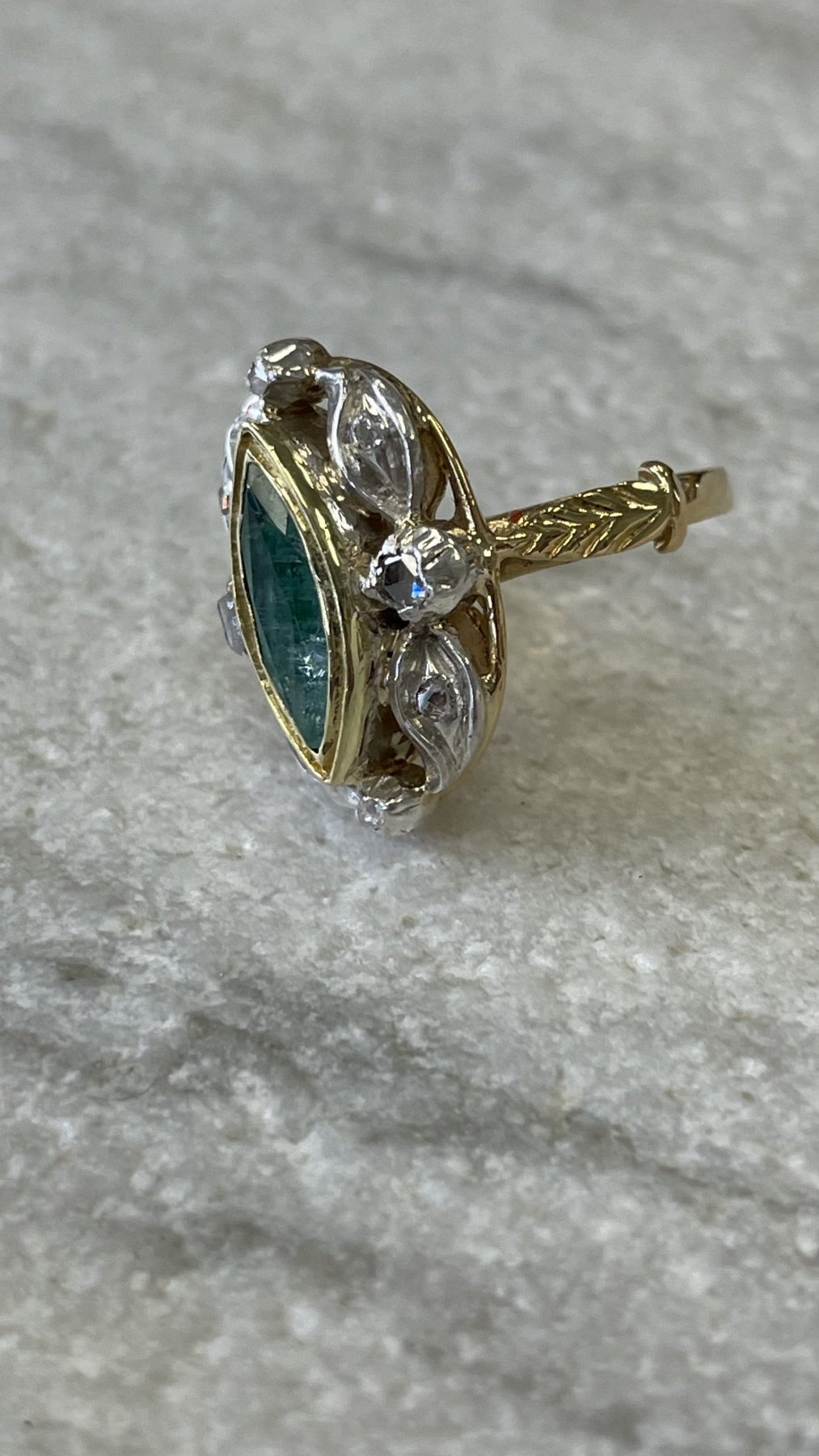 19TH CENTURY 14K GEORGIAN EMERALD AND DIAMOND RING - Helen Storey Antiques