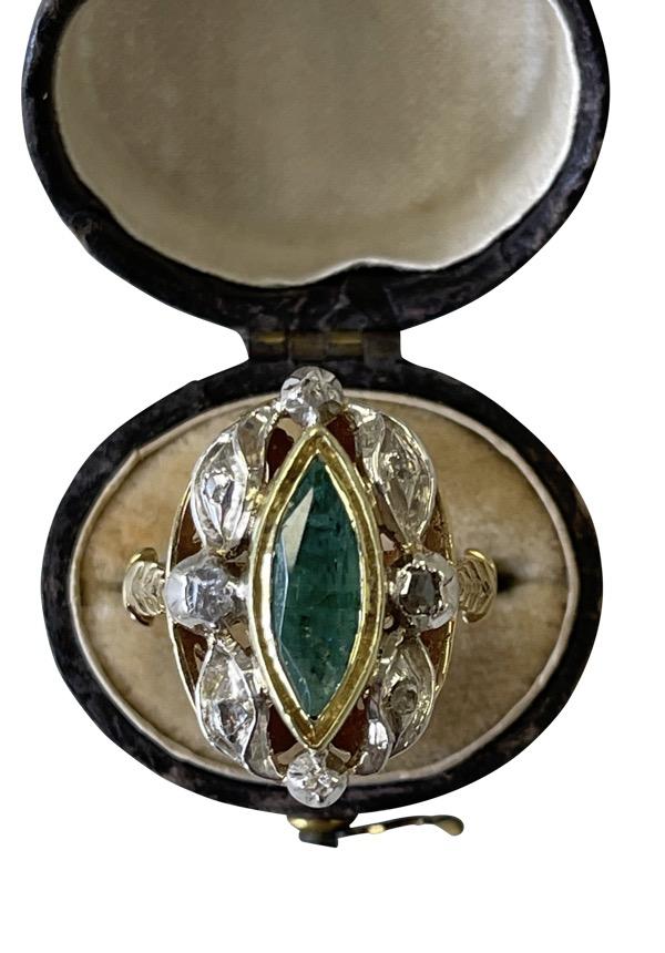 19TH CENTURY 14K GEORGIAN EMERALD AND DIAMOND RING - Helen Storey Antiques