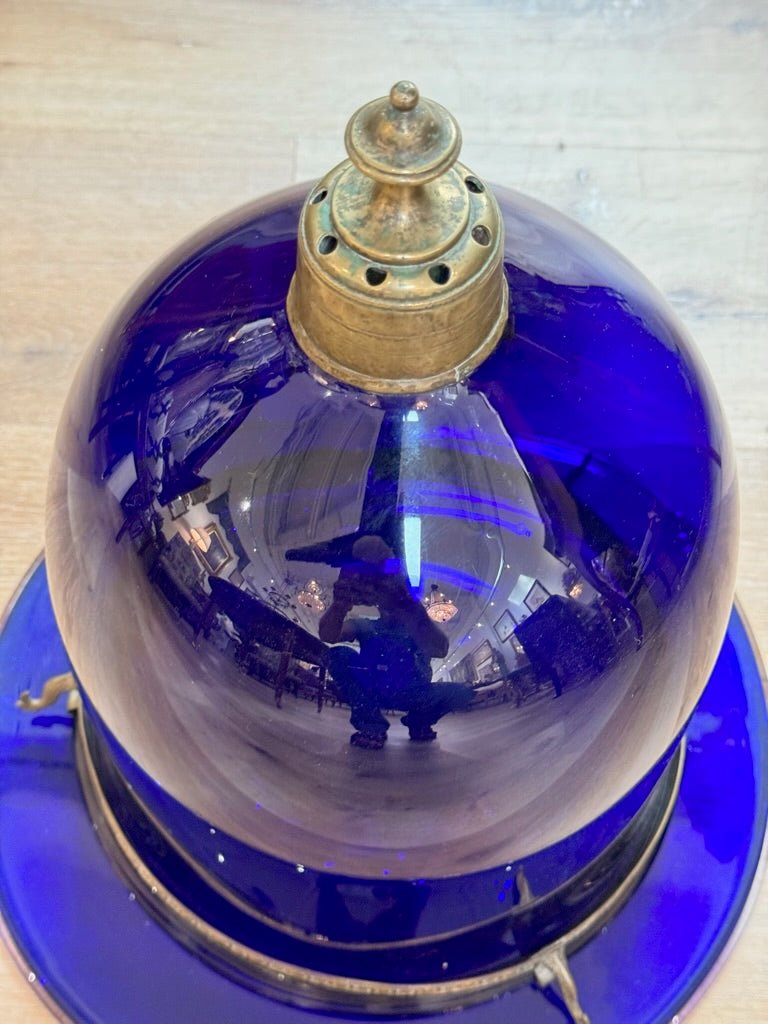 19th Century Anglo - Irish Regency hanging blue glass bell jar chandelier - Helen Storey Antiques