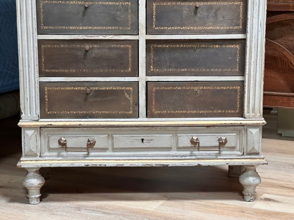 19th Century Cartonnier file cabinet with tooled leather drawers - Helen Storey Antiques