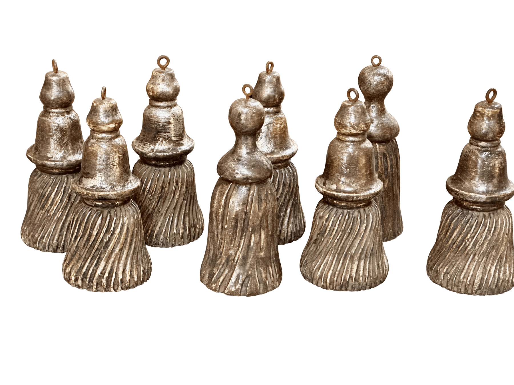 19th Century Eight French Carved Wood & Silver Gilt Tassels