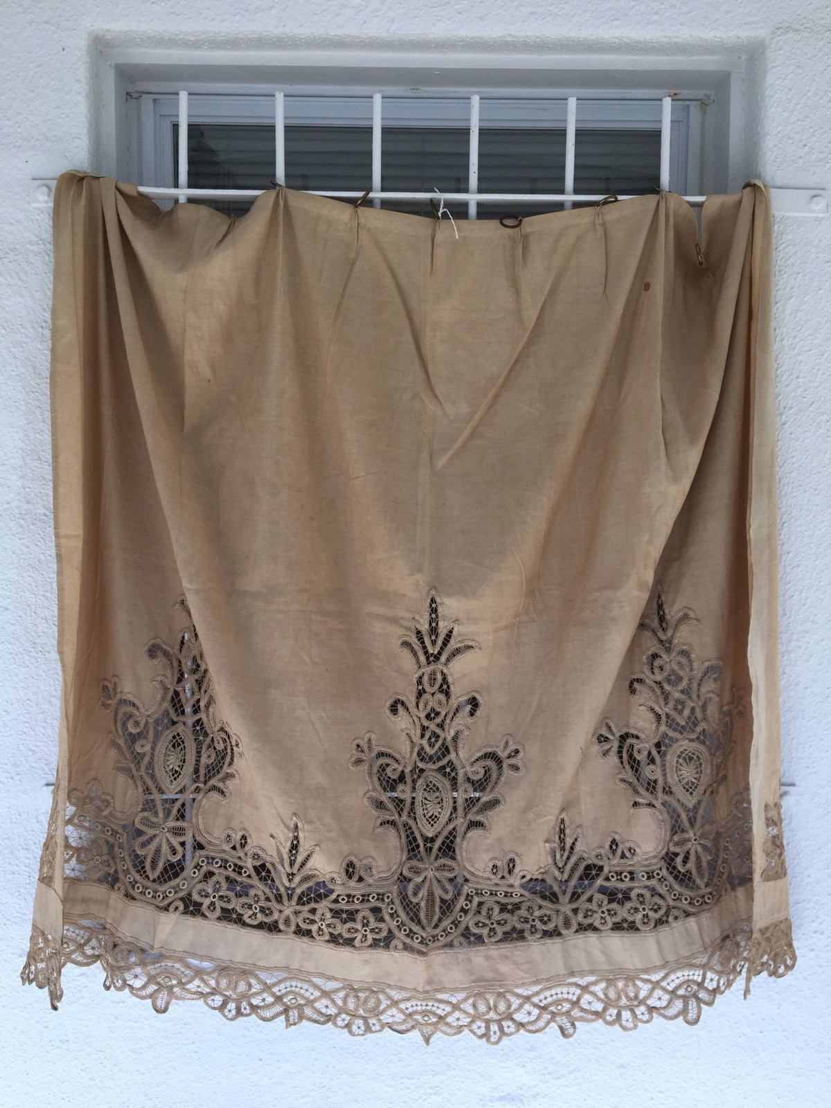 19th Century Fine French Linen and Lace Curtain - Helen Storey Antiques