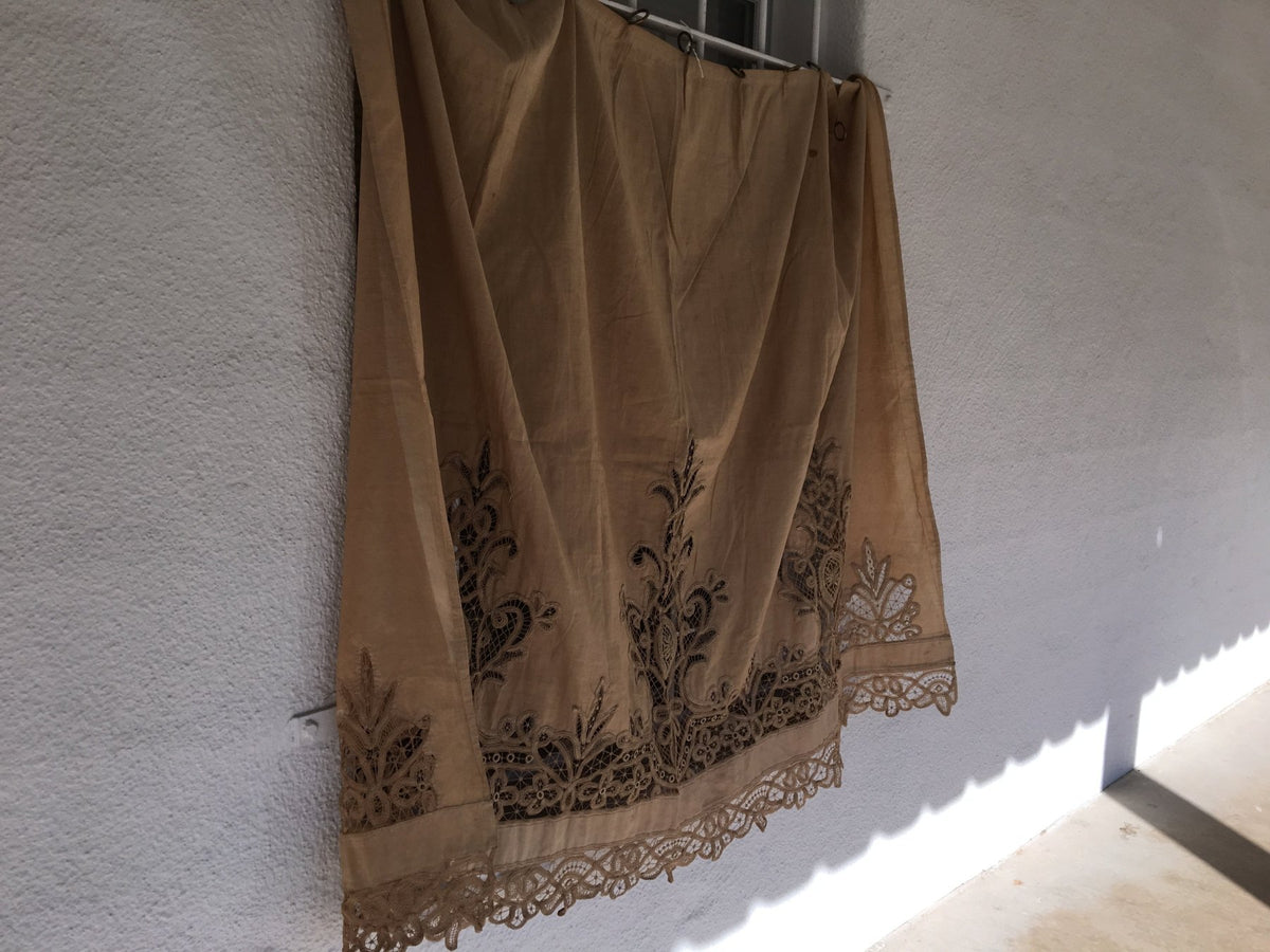 19th Century Fine French Linen and Lace Curtain - Helen Storey Antiques