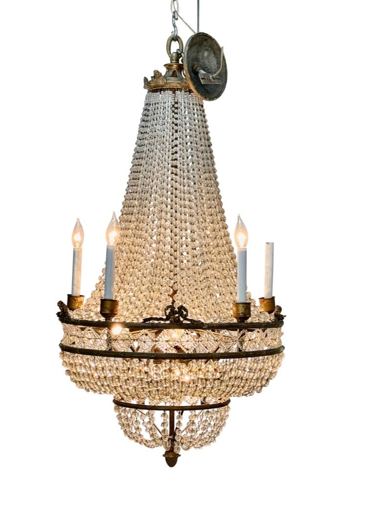 19th Century French Bronze and Crystal Empire Chandelier - Helen Storey Antiques