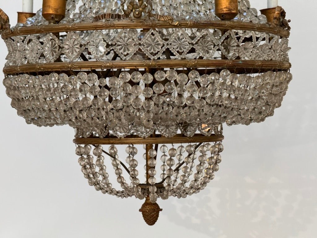 19th Century French Bronze and Crystal Empire Chandelier - Helen Storey Antiques