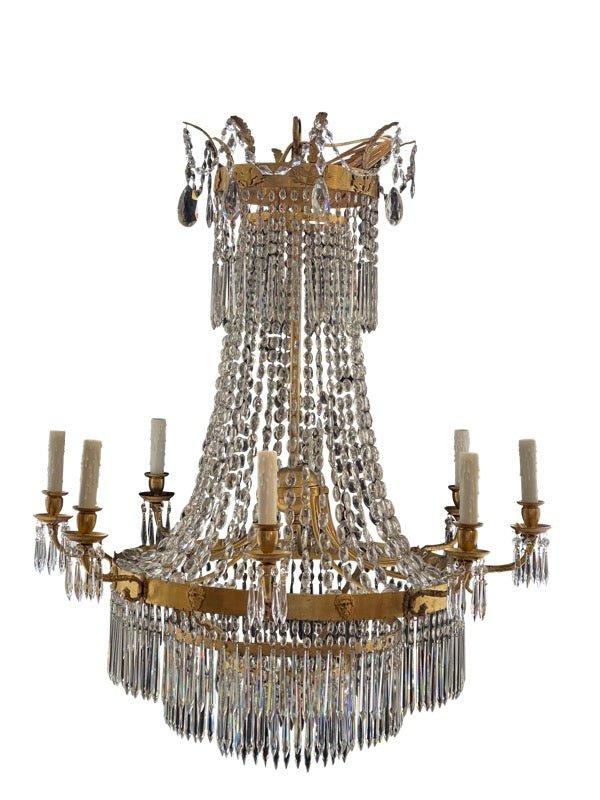 19TH CENTURY FRENCH EMPIRE CRYSTAL - CUT WATERFALL FORM CHANDELIER - Helen Storey Antiques