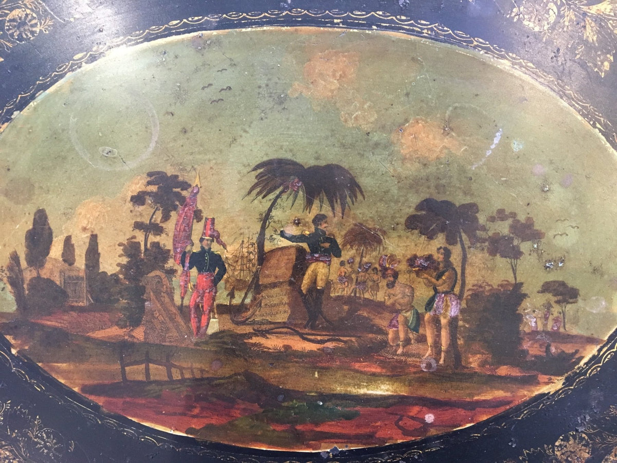 19th Century French Painted Tole Tray with Stand - Colonial Islands - Helen Storey Antiques