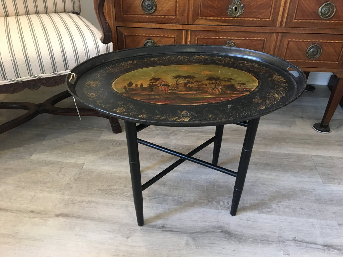 19th Century French Painted Tole Tray with Stand - Colonial Islands - Helen Storey Antiques