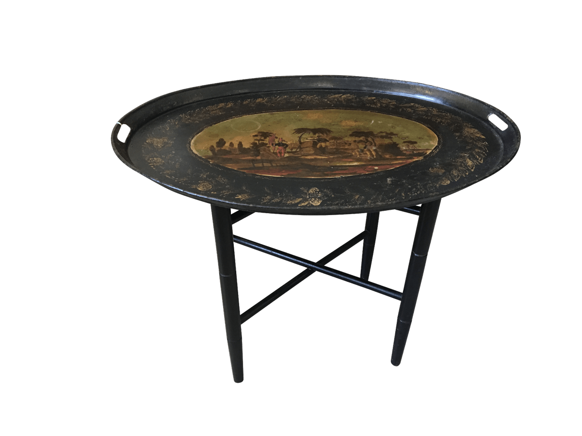 19th Century French Painted Tole Tray with Stand - Colonial Islands - Helen Storey Antiques