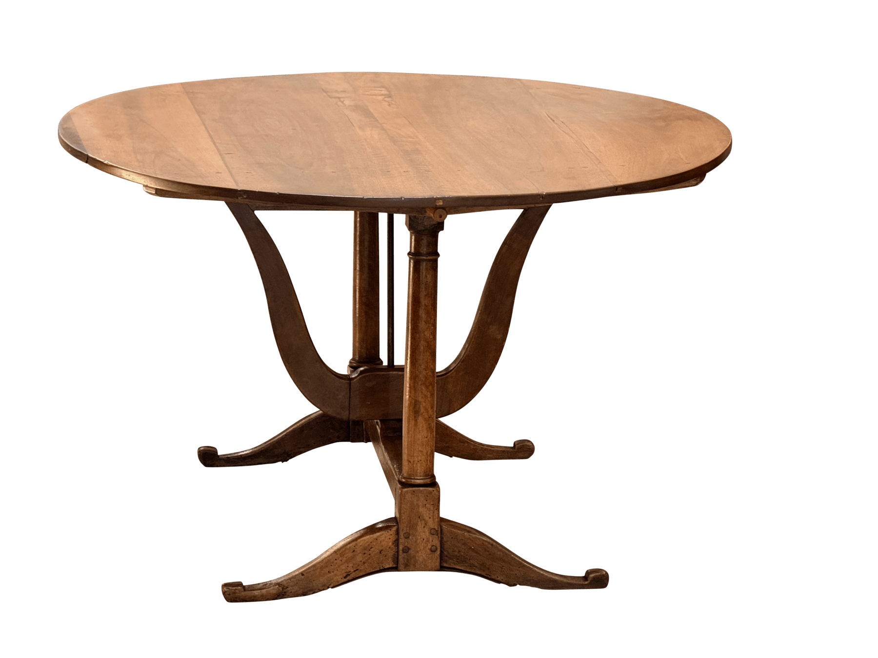 19th Century Fruitwood vintner’s table, wine table, oval trestle base