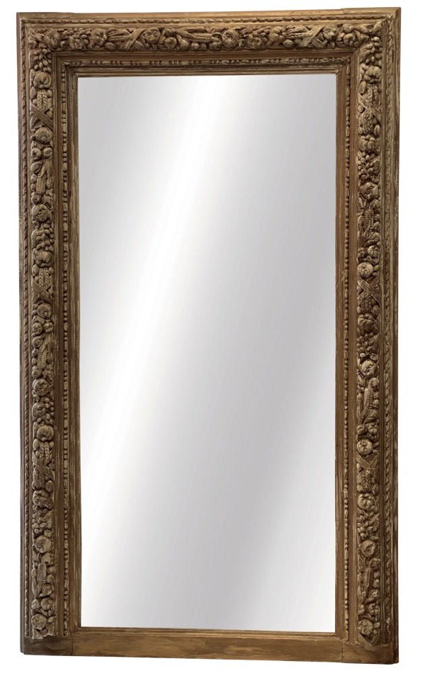 19TH CENTURY Italian Fruit Carved and Polychrome Tall Mirror - Helen Storey Antiques