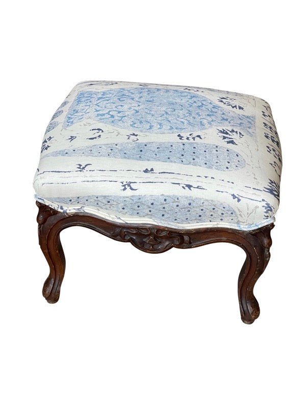 19TH CENTURY LOUIS XV FRENCH BEECHWOOD UPHOLSTERED STOOL - Helen Storey Antiques