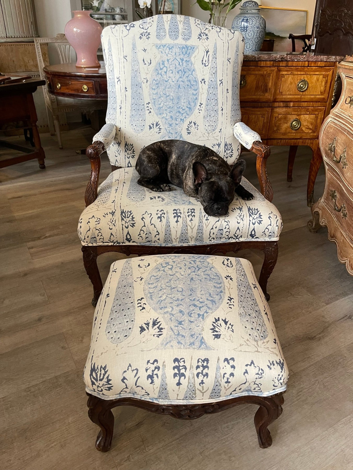 19TH CENTURY LOUIS XV FRENCH BEECHWOOD UPHOLSTERED STOOL - Helen Storey Antiques